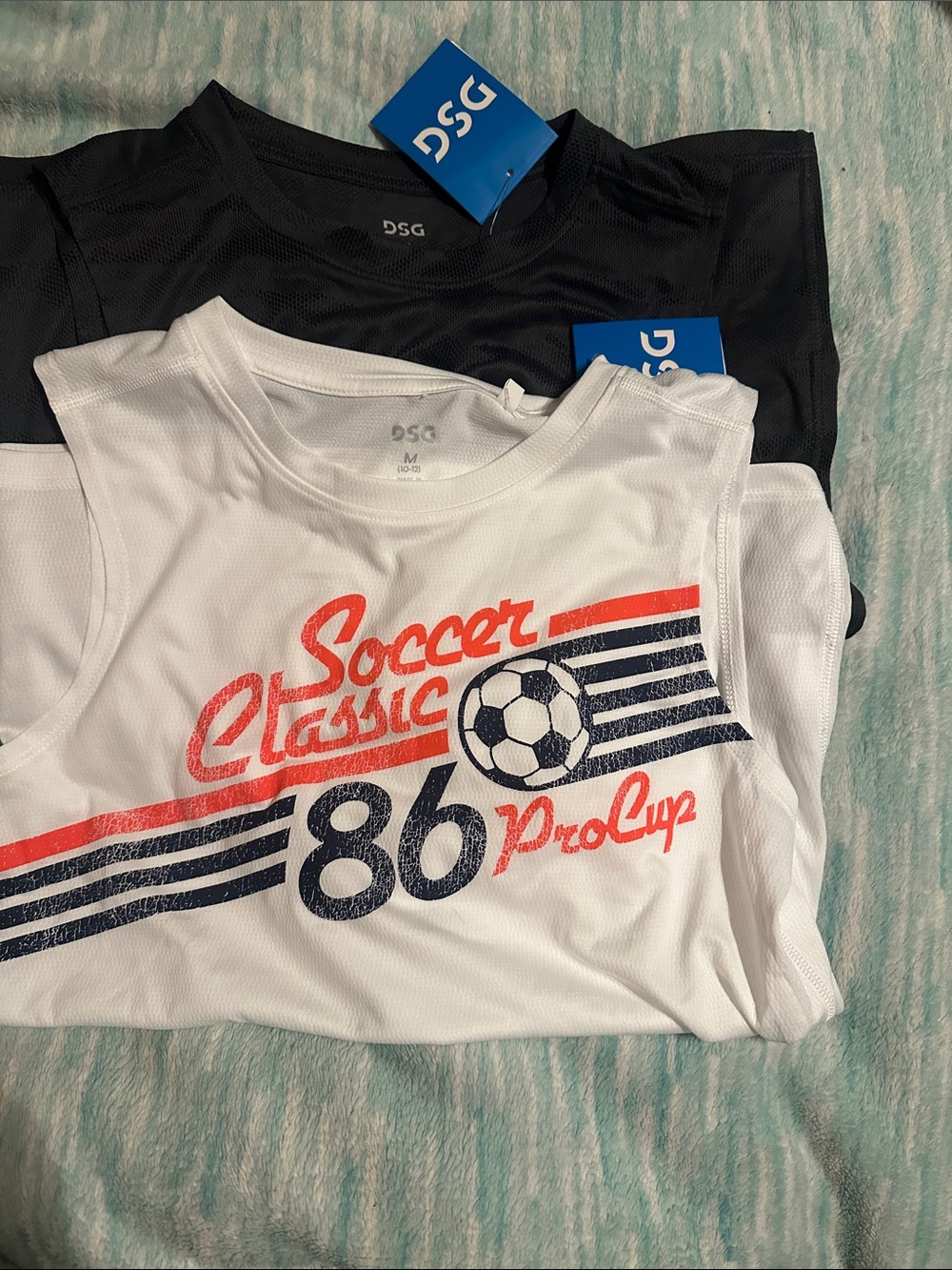 DSG Kids "Soccer Classic 86" White Graphic Tank Top and black tank - med